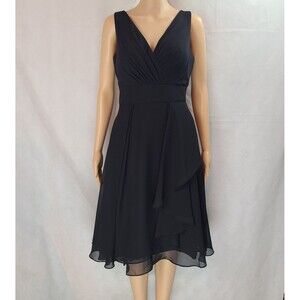 New Special Occasion (8) Black Chiffon Sleeveless Pleated Knee Length Dress